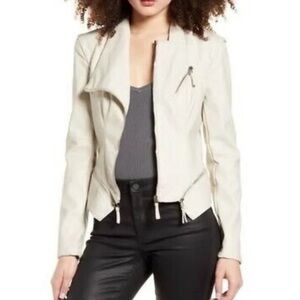 Blank NYC Faux Leather Moto Jacket in Cream Size XS
